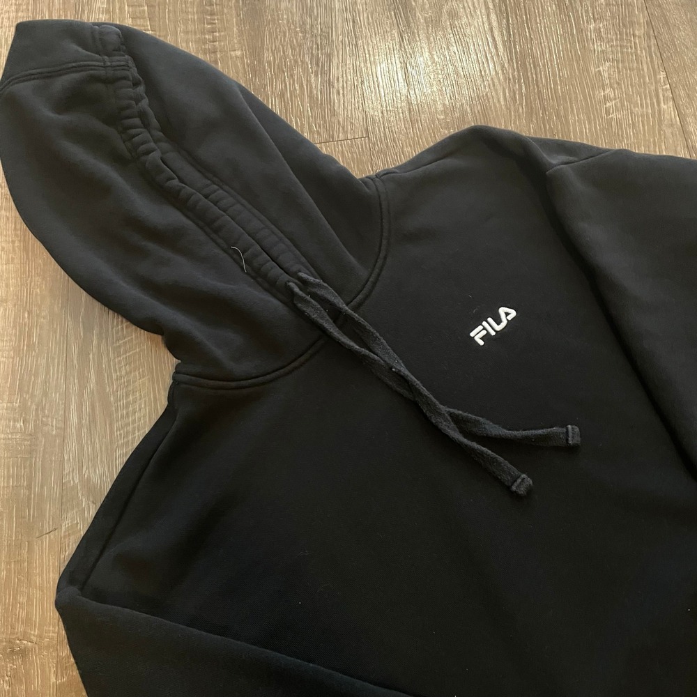 Fila Mens Hoodie Size Small Black Cotton Blend Pullover Athletic Sweatshirt